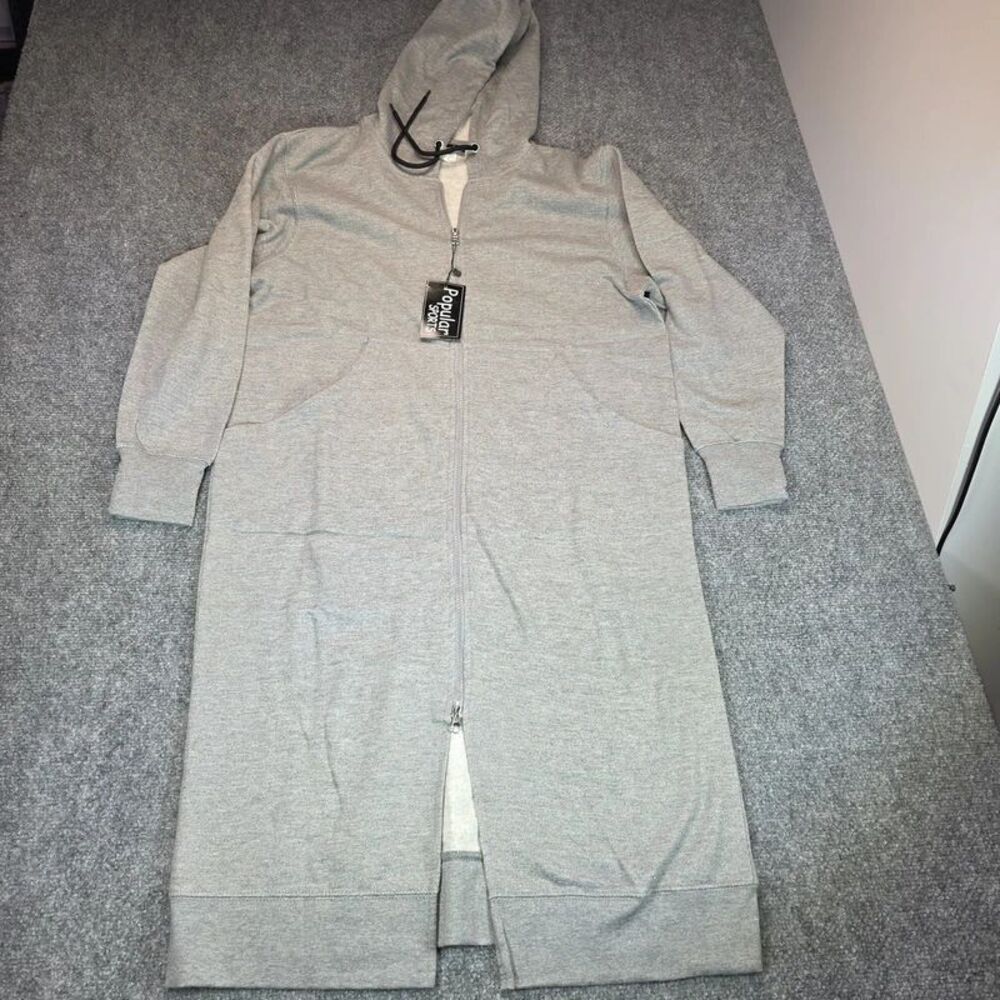 Women’s Longline Full Zip Hoodie Dress Gray Size Small